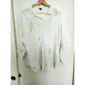 Torrid Button Up White Blouse W Bolts SZ 1‎ , 100% Rayon
